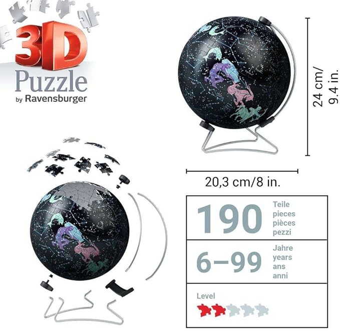 Ravensburger Puzzle-Ball Starglobe with Glow-in-The-Dark Edition: 180 Piece 3D Jigsaw Puzzle for Kids 11544 - Easy Click Technology Means Pieces Fit Together Perfectly