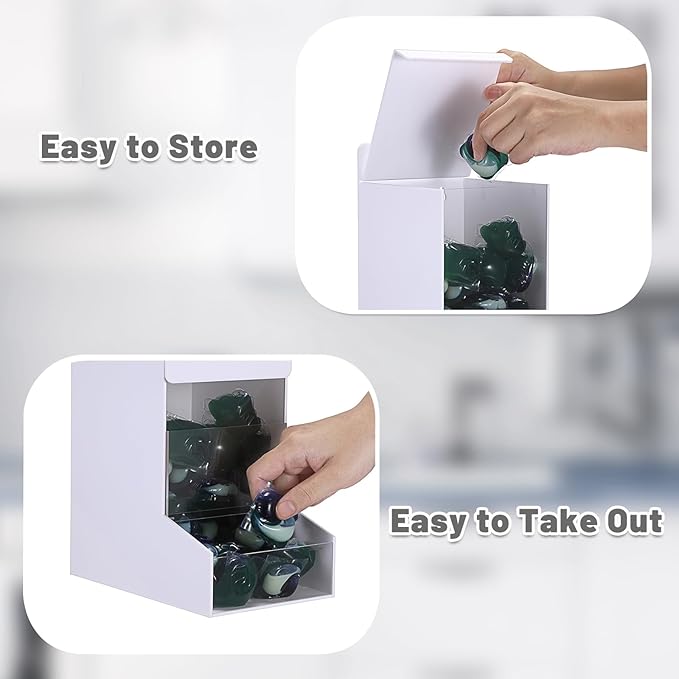 Sumnacon Acrylic Dispenser-Countertop Storge Container for Candy Shoe Covers Golves Hairnets Earplugs,White Laundry Pod Dispenser with Lids,Wall Storage Dispensers for Laundry Room Pantry Office Store