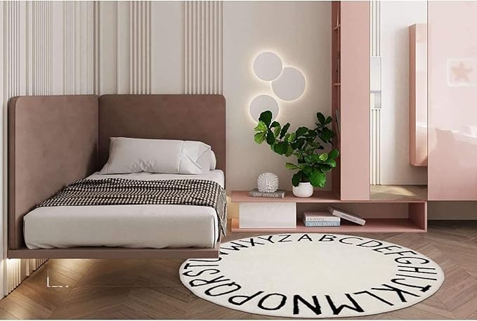 Topotdor Round Kids Play Rug Alphabet Nursery Area Rug Extra Large Soft Crawling Play Mat for Children Toddlers Bedroom (71 inch, Beige)