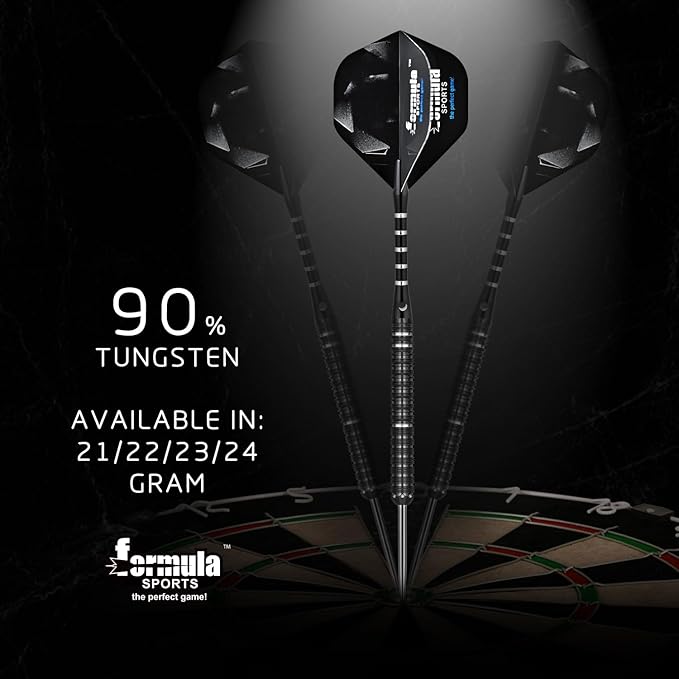 Formula Sports 90% Tungsten Darts Metal Tip Set 21g/22g/23g/24g, Professional Steel Tip Darts Set with Aluminum Shafts, Tungsten Barrels, Extra Flights, Dart Sharpener, Gift Box