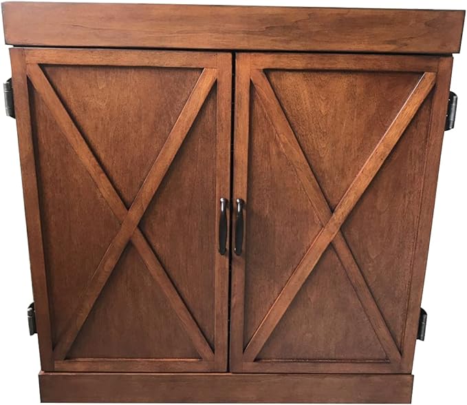 Hathaway Farmington 18-in Bristle Dart Board and Cabinet Set – Includes Self Healing Sisal Board, Rotatable Number Ring, Chalk Scoreboards & Steel-Tip Darts - Complete Dart Accessories - Walnut