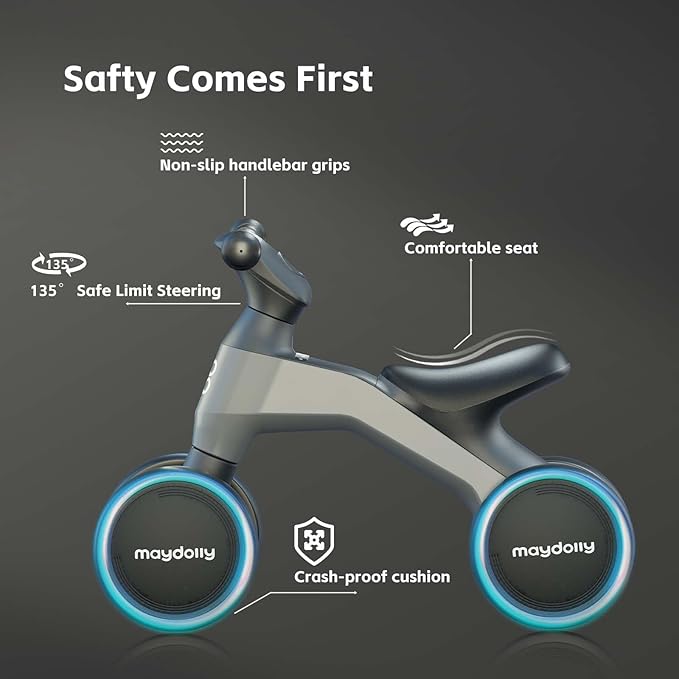 Maydolly Baby Balance Bike, Toddler Balance Bike for 1 Year Old Boys Girls, 4 Wheels Toddler Bike, First Birthday Gifts for 10-36 Month (Grey)