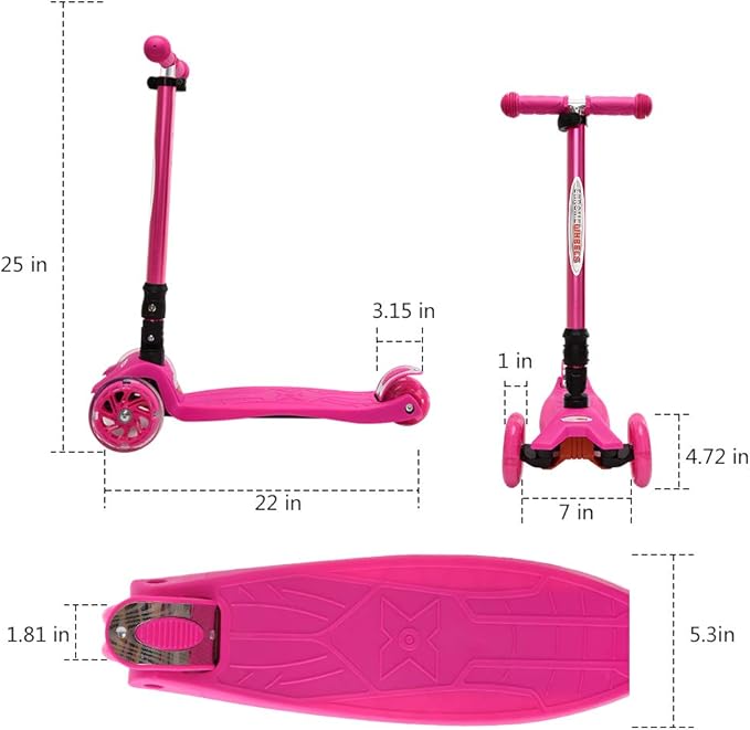 ChromeWheels Scooters for Kids, Deluxe Kick Scooter Foldable 4 Adjustable Height 132lbs Weight Limit 3 Wheel, Lean to Steer LED Light Up Wheels, Best Gifts for Girls Boys Age 3-12 Year Old