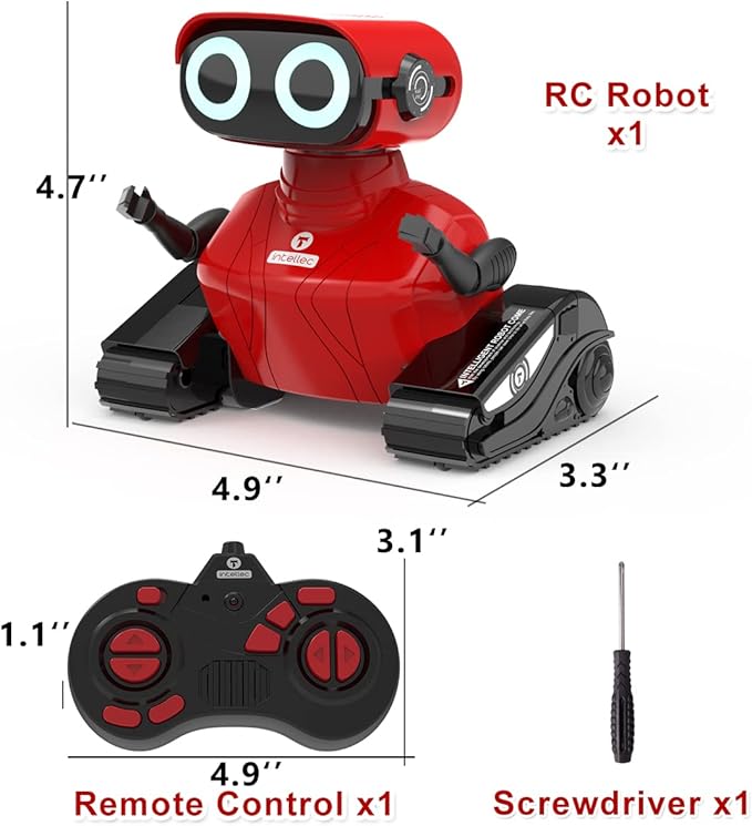 GILOBABY Robot Toys, Remote Control Robot Toy, RC Robots for Kids with LED Eyes, Flexible Head & Arms, Dance Moves and Music, Birthday Gifts for Girls Ages 3+ Years (Red)