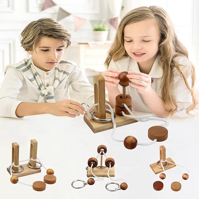 Brain Teaser Puzzle 3D Unlock Interlock Assorted Wooden and Metal ，IQ Logic Training Family Game Party Favor Coffee Table Time Unlock Interlock Mind Puzzles Box（6Pcs）