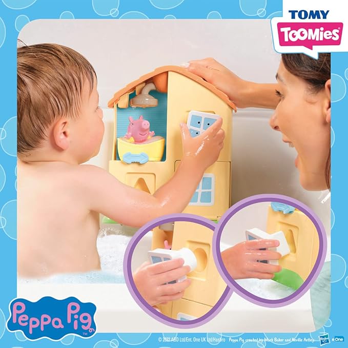 Toomies Peppa Pig House Bath Toy Playset – Toddler Bathtub Activity Center Suction Cup Toy – Peppa Pig Toddler and Baby Bath Toys - Toddler Bath and Water Toys - Ages 18 Months and Up