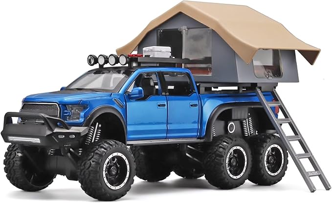 Toy Trucks for Boys Age 4-7,Trucks for Kids F150 Diecast Truck,Model F150 Pickup Truck with Sightseeing Cabin,Pull Back Cars with Light and Sound,Trucks for Kids Ages 4-8（Blue）