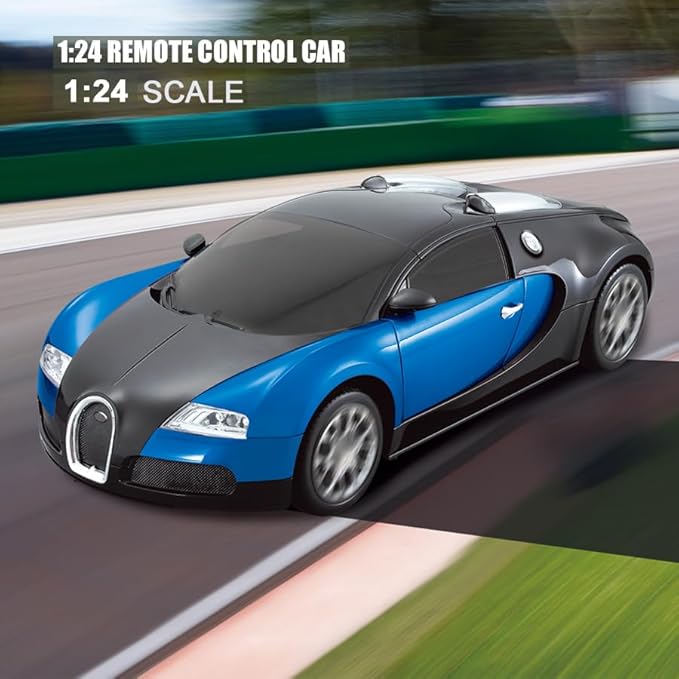 Vinie Remote Control Car for Boys, RC Cars Bugatti Veyron, 1:24 Scale Officially Licensed Kids Toys, Drift Car with Cool Led Lights, 4 5 6 7 8 9 10 11 12 Year Old Boy Birthday Gift (Blue)