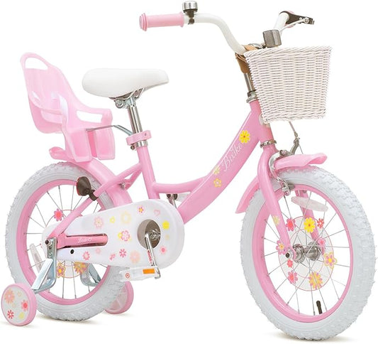 Girls Bike with Basket for Toddlers and Kids Aged 3-14 Years Old, 14 16 18 Inch with Training Wheels & Doll Seat, 20 Inch with Kickstand & Rear Rack, Princess Style Bicycle for Gift