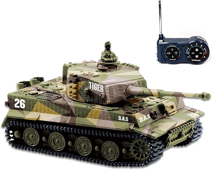 Remote Control Tank RC Tank - German Tiger I Panzer, Battery, Light, Sound, Rotating Turret and Recoil Action When Cannon Artillery Shoots, Mini 1:72 Scale, Assorted Color
