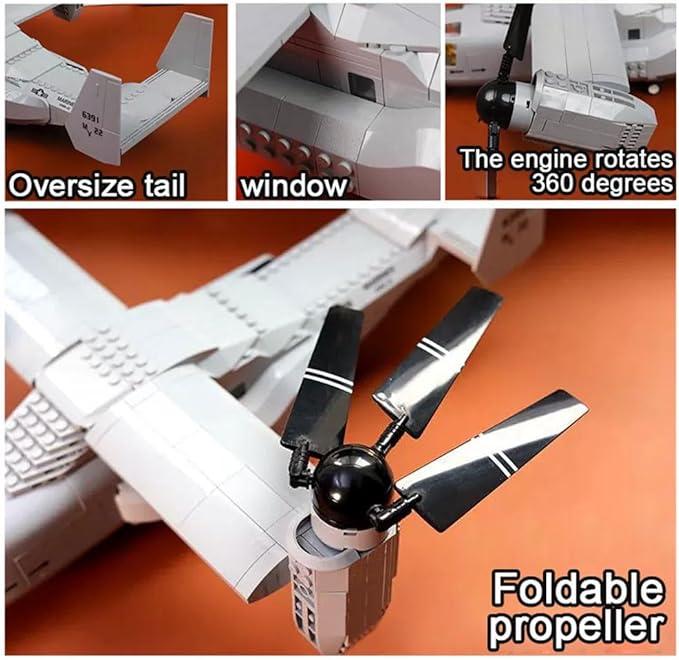 V-22 Osprey Tiltrotor Aircraft Air Force Building Block Set,Military Fighter,WW2 Military Airplanes Model,Aircraft Plane Brick Building Set Toy Gifts for Kids and Adults,460PCS