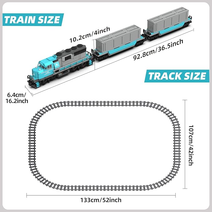 Train Building Block Set, Freight Cargo Internal Combustion Locomotive Model Building Toys, Gift for Kids Age 8+/Adult (1078 Pieces, with 32 Rails and Rechargeable Motor)