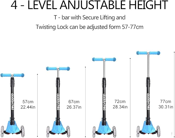 Kids Kick Scooter, 3 Wheeled Scooter for Kids, Child/Toddlers Toy, Adjustable Height, Anti-Slip Deck, Flashing Wheel Lights, for Boys/Girls 3-12 Year Old