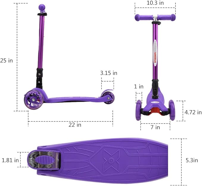 ChromeWheels Scooters for Kids, Deluxe Kick Scooter Foldable 4 Adjustable Height 132lbs Weight Limit 3 Wheel, Lean to Steer LED Light Up Wheels, Best Gifts for Girls Boys Age 3-12 Year Old