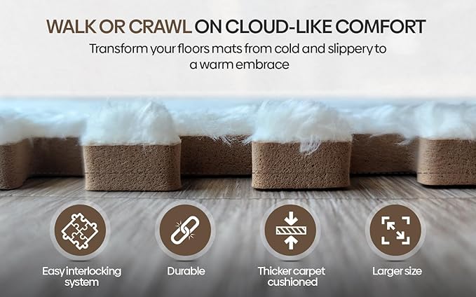 16 Piece Carpet Squares Puzzle Mat 49" x 49" Plush Interlocking Carpet Tiles, Foam Floor Tiles for Baby Play Mat - Kids Soft Play Mats Anti Slip Jigsaw Flooring Playmat Playroom Rug (Black,Gray,White)