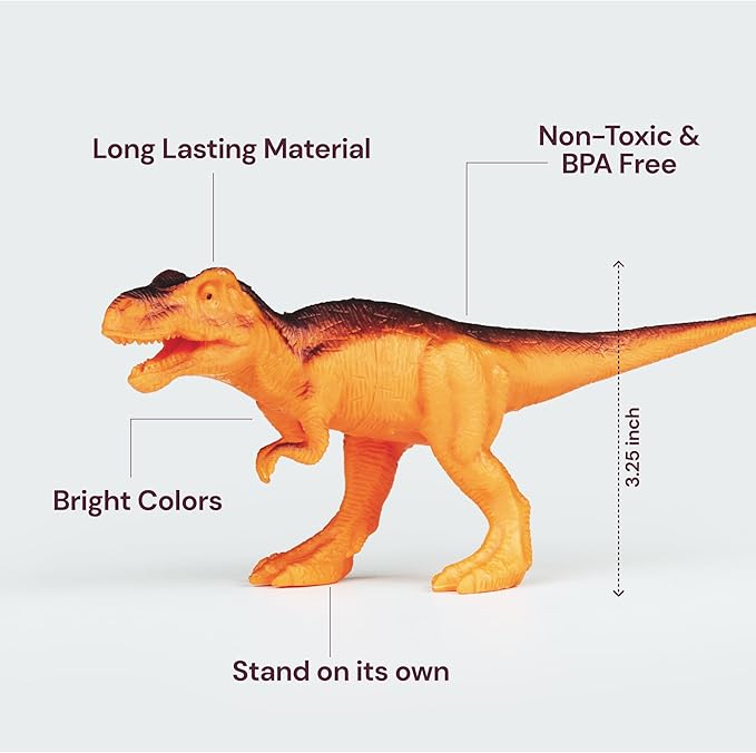 PLAYVIBE Dinosaur Toys for Kids - 12 Realistic Small Dinosaur Figures with Metal Storage Box & Soft Dino for Boys and Girls 3-7 Years - Spinosaurus Toddler Toys