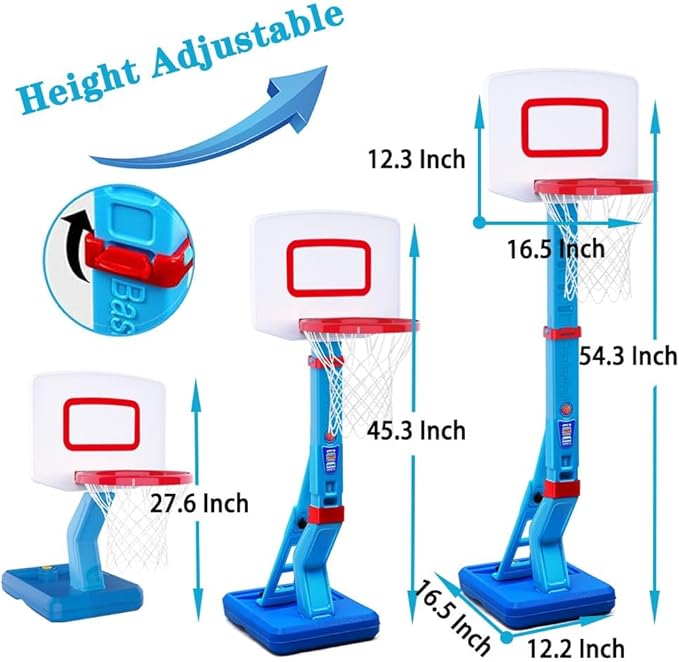 Toddler Basketball Hoop Height Adjustable Kids Basketball Hoop for Indoor Outdoor Play Portable Basketball Goal Poolside for Swimming Pool Basketball Toy for Kids Boys Girls