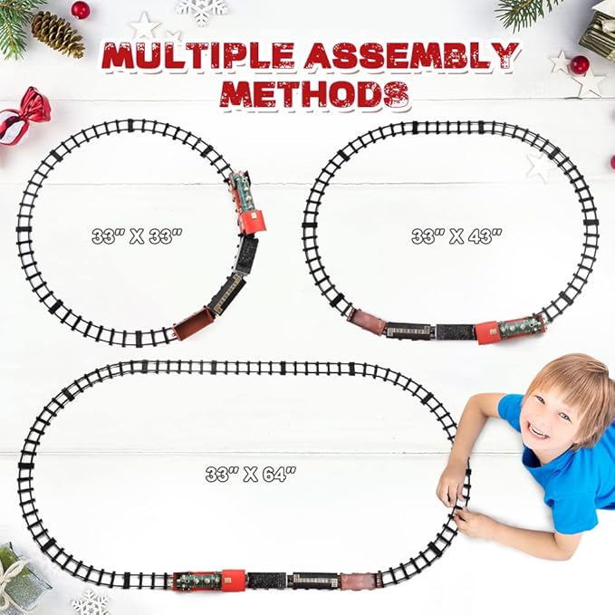 Remote Control Train Set - Electric R/C Train Toy for Kids w/Smokes,Lights & Sound,Railway Kits w/Steam Locomotive Engine,Cargo Cars & Tracks, Christmas Toys for 3 + Year Old Kids