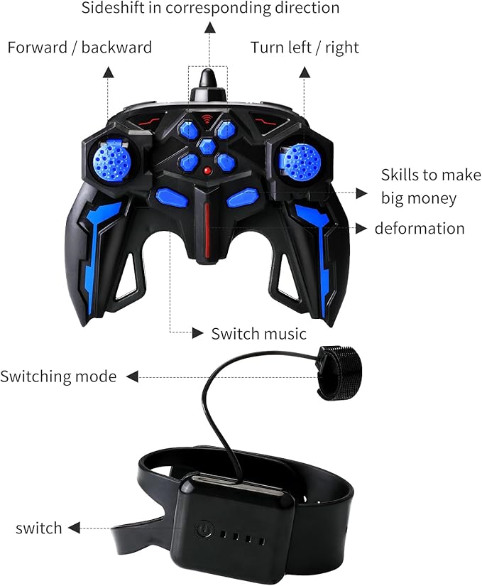 Deejoy 1:12 RC Stunt Car, 2.4GHz 4WD Remote Control Gesture Sensor Toy Cars, Double Sided Rotating Off Road Vehicle 360° Flips with Lights Music, for Boys & Girls Birthday（Black Silver）