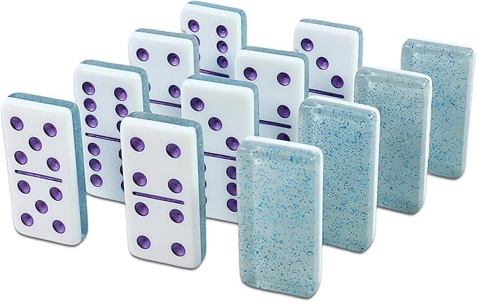 Dominoes Set for Adults, Double 6 Dominos Game Set with 28 Domino Tiles Double with Upscale Gift Boxes -7 Polyhedral Dice -Classic Board Games (Light Blue)