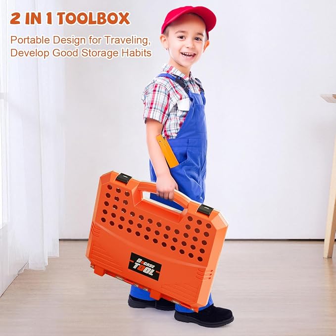 Kids Tool Bench Set, 90 PCS Toddler Tool Workbench with Realistic Electric Drill, STEM Construction Toy Tool Pretend Play Set, Outdoor Gift for Boys & Girls Age 3-5