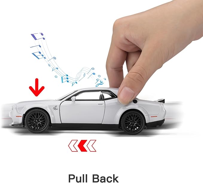 SASBSC Toy Model Car for Kids 1: 32 Scale Challenger Die cast Metel Toy Cars for Pull Back Model Car with Sound and Light Toy Birthday Gifts for 3+ Year Old Boys and Kids