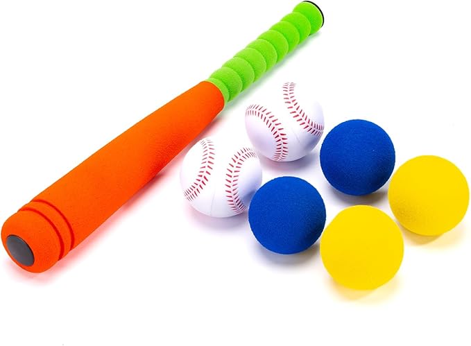 16.5 Inch [Mini Size] Soft Kids Foam Baseball Bat Toy Set with 6 Balls, for Toddler Age 3 Years Old Indoor Outdoor Sport T Ball Bat Playing Game, Orange