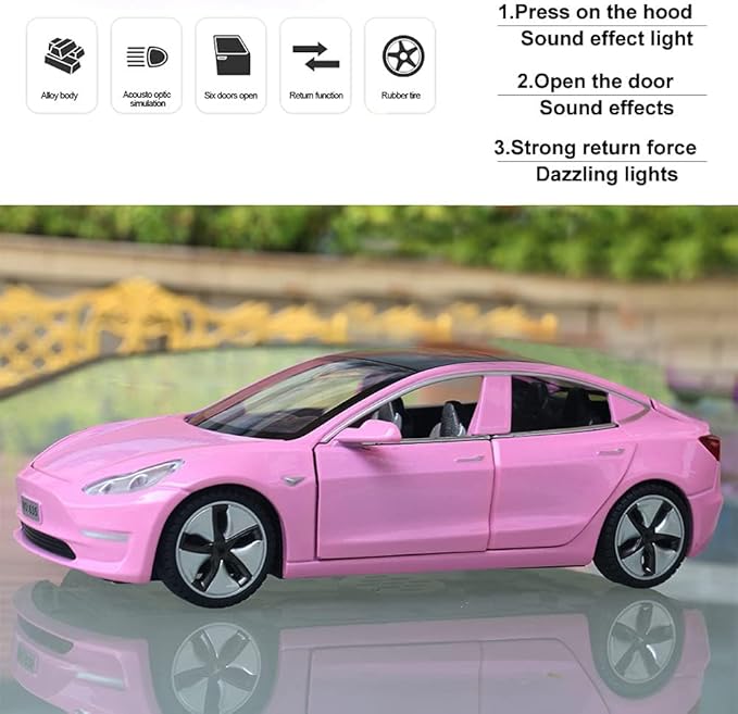 1:32 Scale Model 3 Alloy Car Model Diecast Toy Vehicles for Kids, car Model Toy，Pull Back Alloy Car with Lights and Music,Mini Vehicles Toys for Kids Gift ，Children Birthday Gift.(Pink)