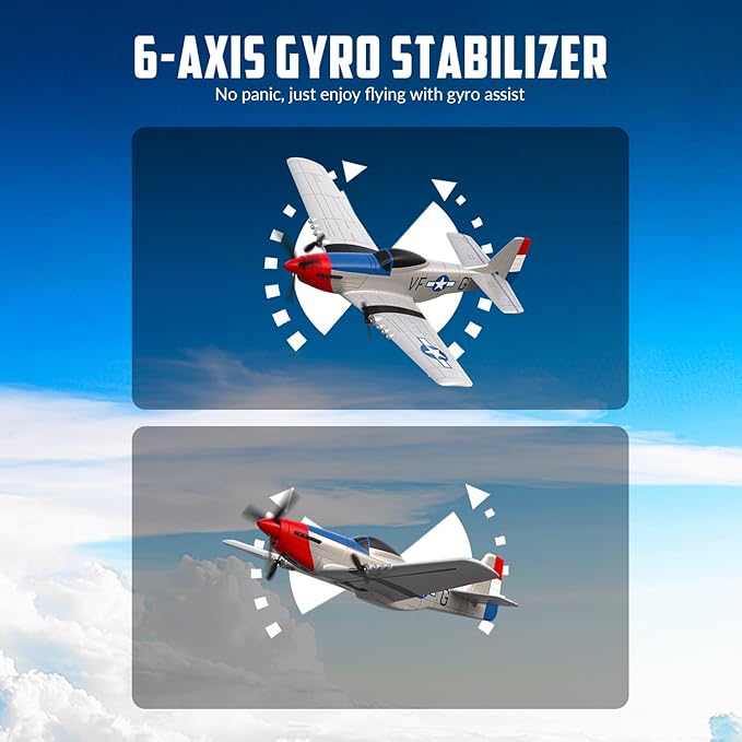 VOLANTEXRC RC Plane 3 Channel Remote Control Airplane Fighter Toys, 2.4GHz 6-axis Gyro Stabilizer RTF Glider Aircraft Plane, Easy to Fly for Adults Kids Beginners Boys (P-51D Mustang)