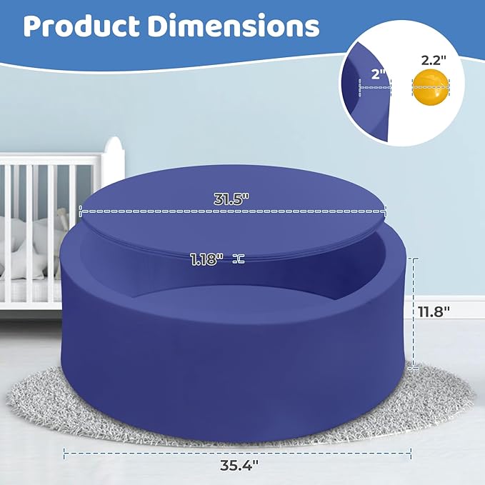 Baby Ball Pit 35.4" Soft Round Memory Foam Ball Pits NOT Included Balls Indoor Outdoor Playpen for Babies Toddlers Kids Great Gift for Girls Boys, Dark Blue
