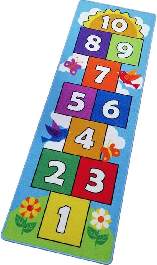 Hop and Count Hopscotch Rug, Kids Floor Play Area Rug Game Carpet Crawl Jump Mat, Children Numbers Learning Non-Slip Rug, Great for Ages 3 to 7 Boys Girls, Home Decor, 26''x55''