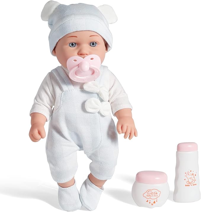 12'' Twins Baby Doll Playset with Accessories Includes Boy and Girl Dolls, 2 Powder Bottles, and 2 Pacifiers, Ideal Gift for Children Age 3+