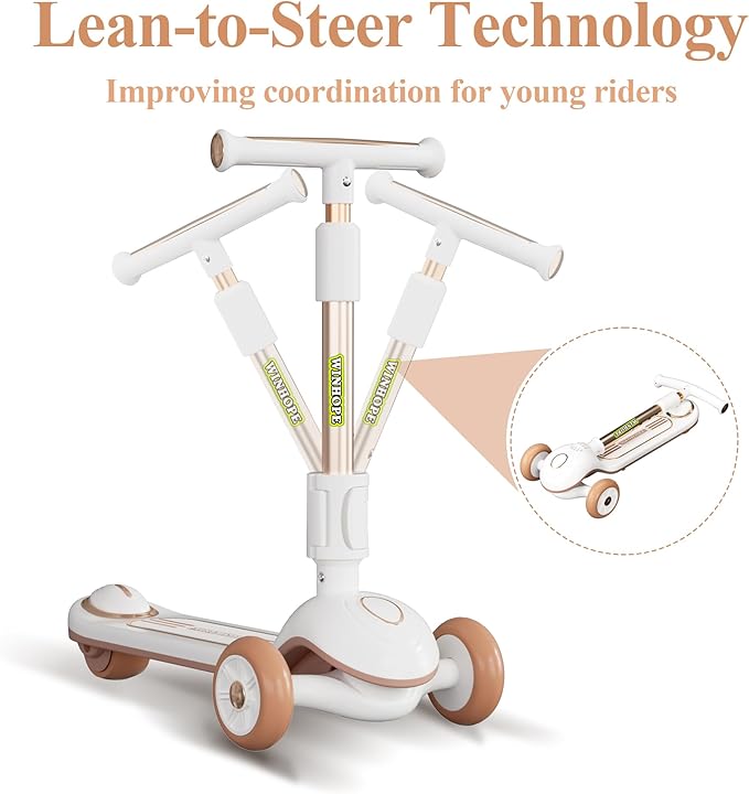 Winhope Kick Scooter for Kids, 2-in-1 Kick Scooter with Wide Deck,Folding 3 Wheel Children Scooter Outdoor Ride-On Toys for Boy Girl Aged 3-8