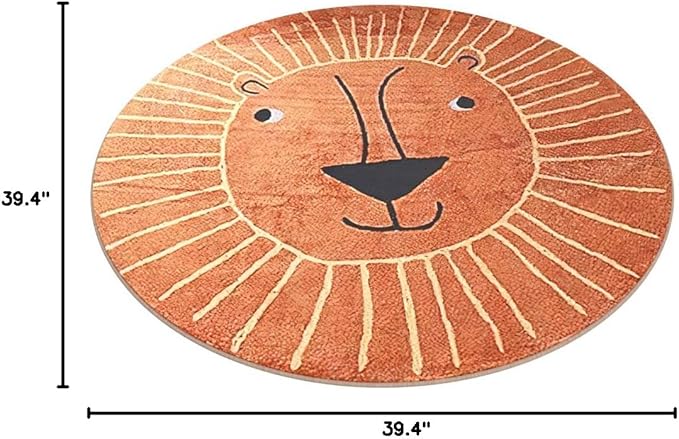 Poowe Round Kids Playroom Rug - Soft Alphabet Nursery Rug for Bedroom - Playtime Collection, Learning & Game Carpet for Classroom, Best Shower Gift for Infant Toddlers (Round 39.4", Orange Lion)