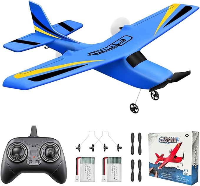 HAWK'S WORK 2 Channel RC Airplane, Ready to Fly, 2.4GHz Remote Control Plane, Easy to Fly Glider for Kids & Beginners (Blue)