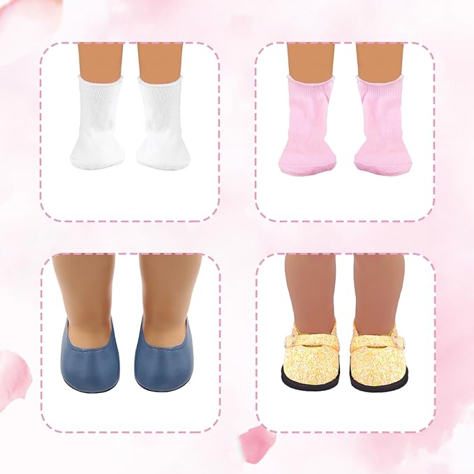 19Pcs 18 inch American Doll Accessories, 7 Pairs of Doll Shoes, 2 Pair of Socks and 1Pc Doll Cloak, Suitable for 18-inch Girl Dolls Brithday Presents Best Gift for Kid, Gril