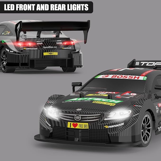 Dollox RC Drift Car 1/16 Scale Remote Control Car 2.4GHz 4WD 30+KM/H High Speed Vehicle with LED Lights, Extra Drifting Tires Racing Vehicle Toys Birthday Gifts for Boys Adults, 2 Batteries, Black