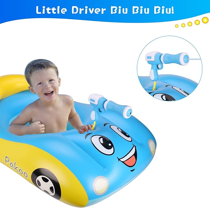 Baby Pool Float Inflatable Car Pool Float Boat with Squirt Gun, Toddler Pool Float Baby Swim Float Swimming Pool Float Kids Toddler Pool Floaties Infant Pool Float Toys for 18-48 Months