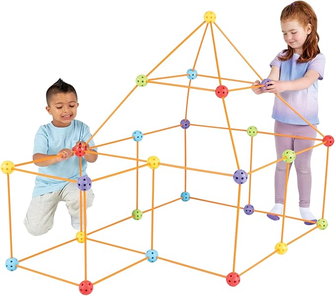 Everest Toys Multicolor - 69 Piece Fort Building Kit - Buildable Indoor/Outdoor Kids DIY Stem Toy