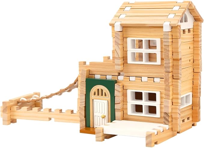 Jovi-mindly＆Notchies 107 Pcs Wooden Blocks Toys with Door and Windows,Classic Old Fashioned Toys,Wooden Building Blocks for Kids Ages 4-8 Boys and Girls,FSC Certified,Graduate Gifts