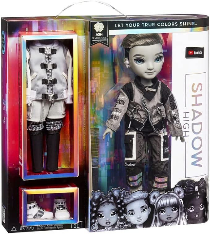 Rainbow High Shadow Series 1 Ash Silverstone- Greyscale Boy Fashion Doll. 2 Silver Designer Outfits to Mix & Match with Accessories, Great Gift, Multicolor, 583578EUC