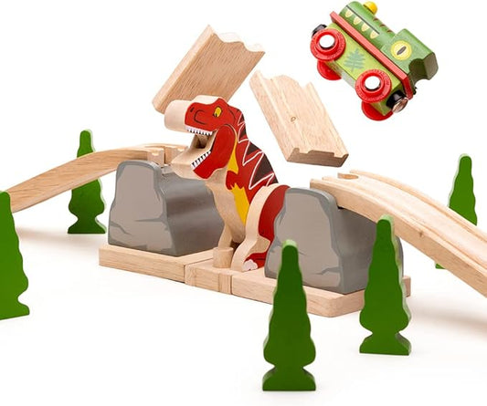 Bigjigs Rail, T-Rex Bursting Bridge, Wooden Toys, Dinosaur Toys, Bigjigs Train Accessories, Dinosaur Track, Wooden Train Sets, Trains for Kids, Bigjigs Trains