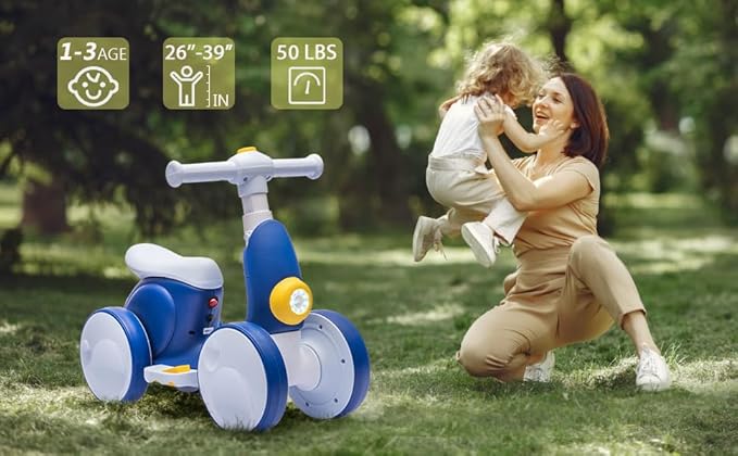 6V Electric Baby Balance Bike with Bubble Machine,4 in 1 Toddler Balance Bike w/Remote Control for 1 Year Old Boys Girls Kids Bubble Bike Ride on Toys w/Powered Motor,Music,LED Lights (Blue)