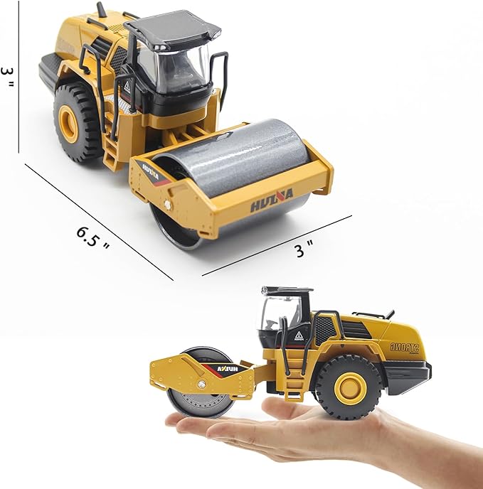 Dollox Die-cast Road Roller Toys 1/50 Scale Metal Engineering Road Planer Vehicle Truck Toy High Detail Construction Vehicles Model Road Roller Decoration Toy Kids