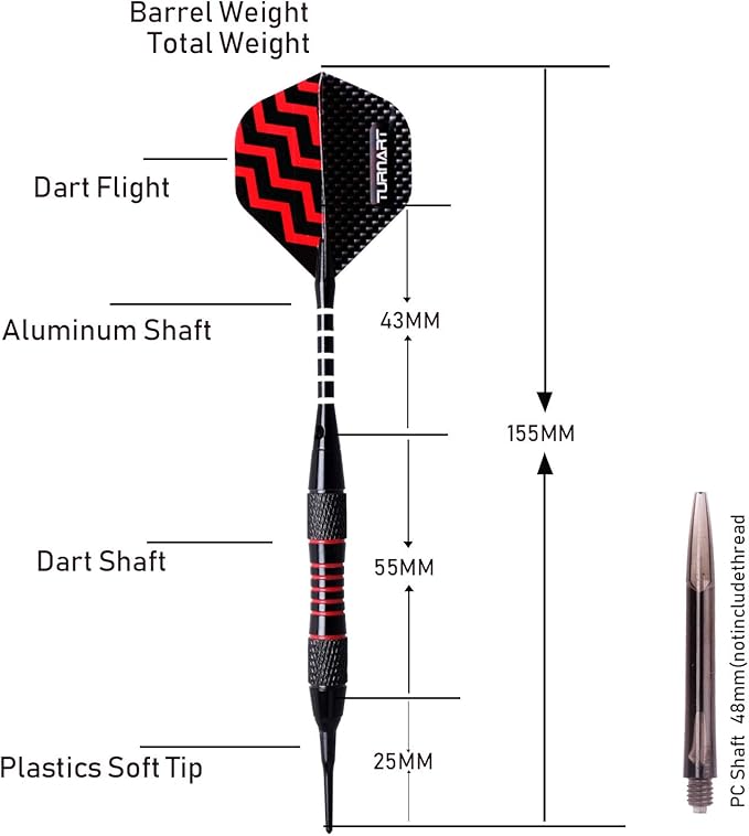 Turnart Darts Plastic Tip - Professional Soft Tip Darts Set for Electronic Dartboard 9 Pcs 18 Grams with 50 Extra Tips 9 Shafts 27 Flights Tool Kit Flight Protectors and Gift Darts Case