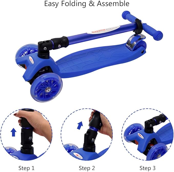 ChromeWheels Scooters for Kids, Deluxe Kick Scooter Foldable 4 Adjustable Height 132lbs Weight Limit 3 Wheel, Lean to Steer LED Light Up Wheels, Best Gifts for Girls Boys Age 3-12 Year Old