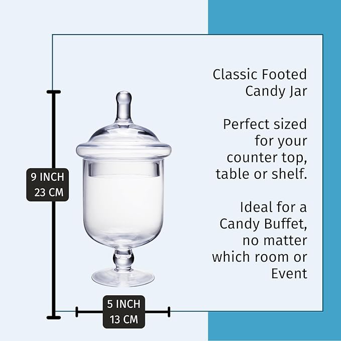 Clear Glass Apothecary Jars, Small Candy Buffet Display Elegant Storage Jar, Decorative Wedding Candy Organizer Canisters (Height: 9" Body: 5"; 22 FL.OZ)