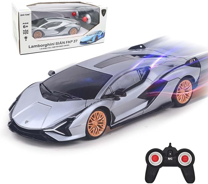 QUN XING Remote Control Car 1:24 Officially Licensed 2.4GHZ Rc Cars Lambo Sport Racing Toy Car for Kids Boys 4-7 Years Birthday Gift,Silver