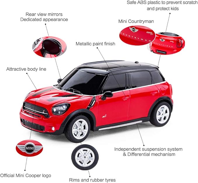 RASTAR BMW 1:24 RC Cars Remote Control Mini Cooper Countryman Model Car Toy Mini Cooper Car for Kids, Red