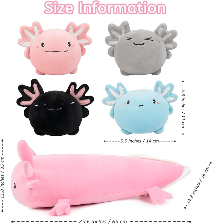 Niuniu Daddy 23" | 5Pcs Axolotl Plush Toys with 4 Babies Inside- Soft Pink Axolotl Stuffed Animal, Cute Birthday Or Christmas Plushies Gift for Girls & Boys